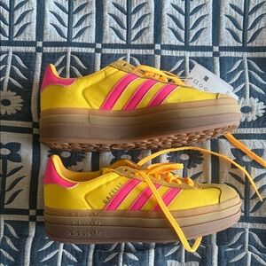 Adidas Gazelle Yellow and Pink Sneakers - size 8.5